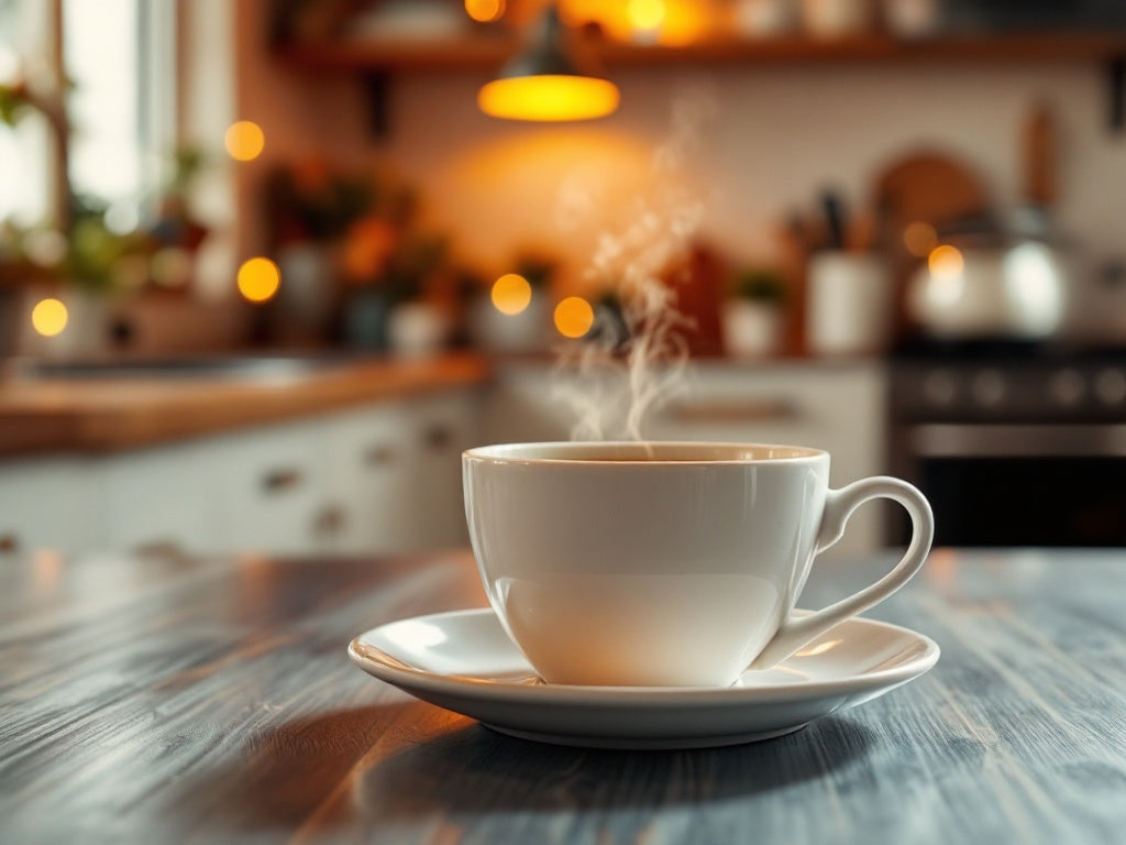 A coffee cup on a wooden bench 