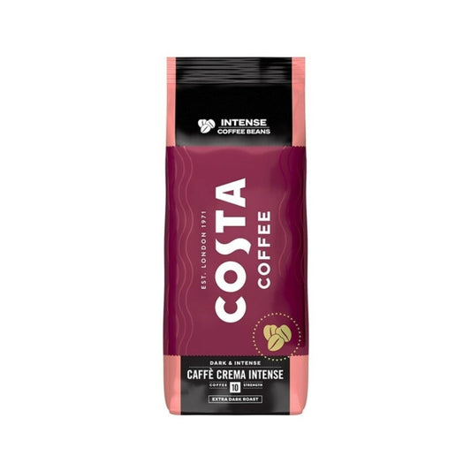 Package of Costa Coffee Caffè Crema Intense, extra dark roast coffee beans.