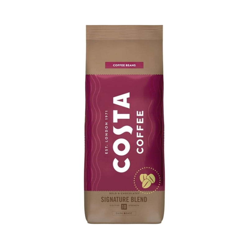 Package of Costa Coffee Signature Blend, medium-dark roast coffee beans.