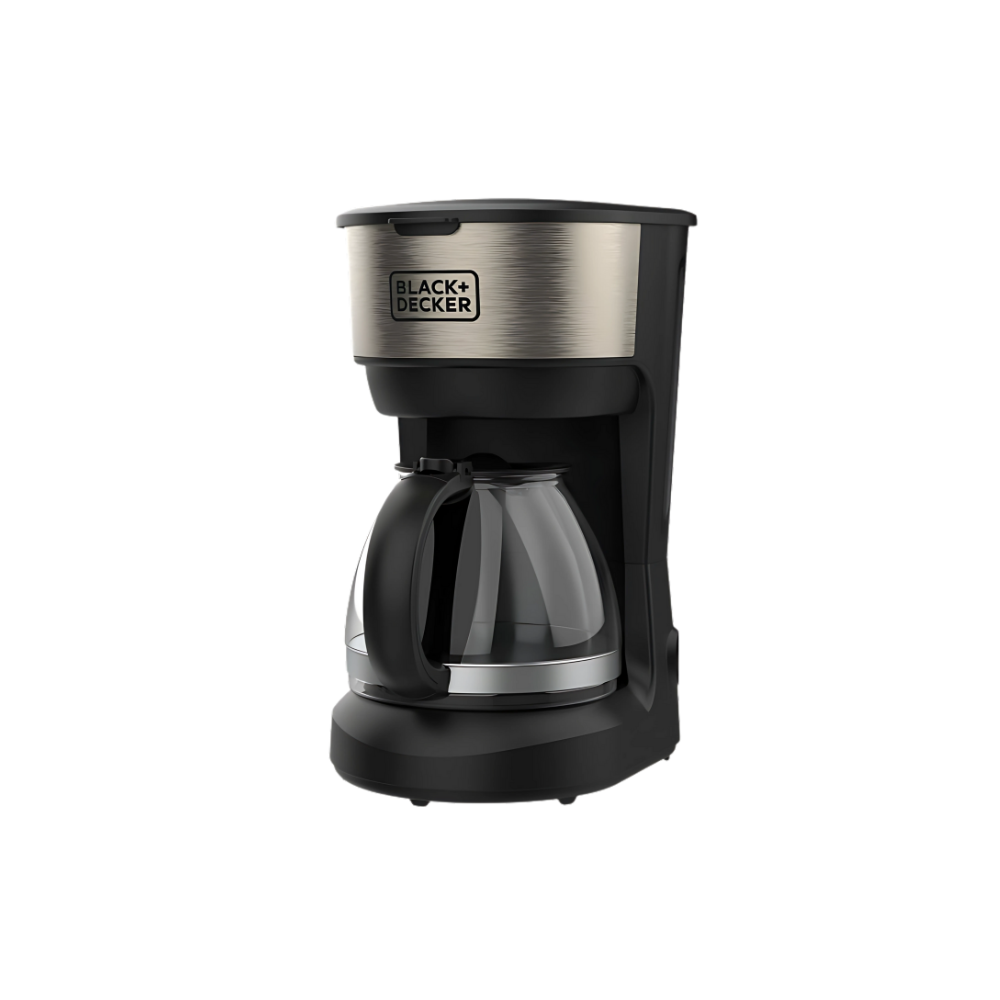 Image of Black & Decker Drip Coffee Machine, black, with a 12-cup capacity, side view